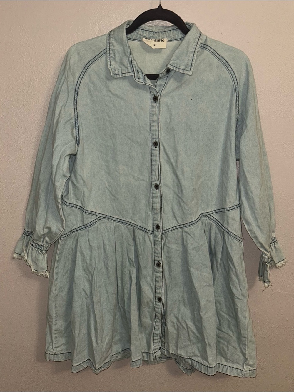 Savanna Jane babydoll ruffle sleeve Light Wash Denim shirt Dress